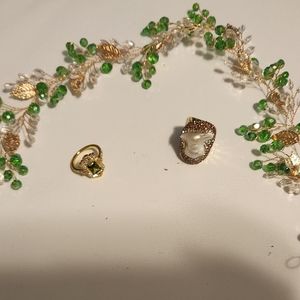 Bundle- 4 items [2 rings, 1 bridal headband, 1 dress applique]